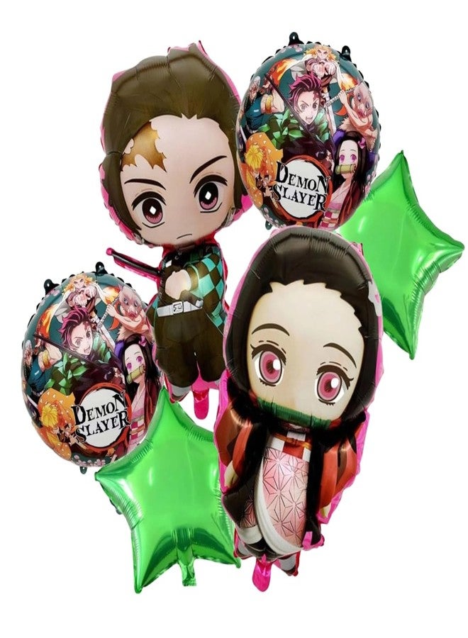 Atpata Funky Demon Slayer Anime Theme Foil Balloon Set - 10pcs Anime Party Pack with Tanjiro Kamado & Nezuko Kamado Shape Balloons, Demon Slayer Themed for unisex kids Birthday Party Decoration - Image 1